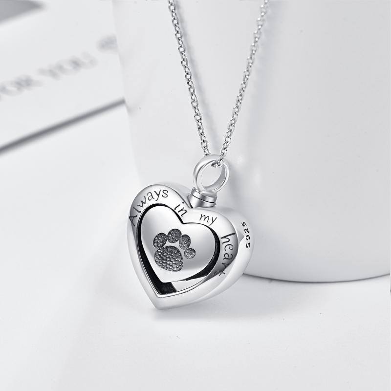 Sterling Silver Footprints & Heart Pendant Necklace with Engraved Word-3