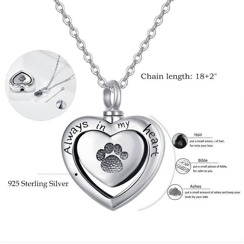 Collana con ciondolo a forma di cuore e impronte in argento sterling con parola incisa-5