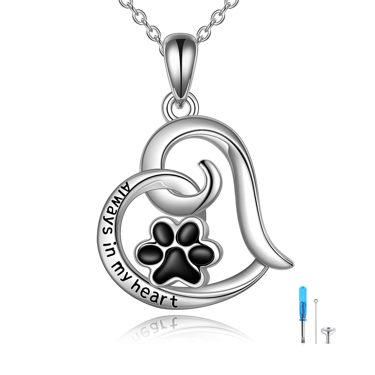 Collares de urna de plata de ley con forma de corazón de recuerdo de urna para mascotas para cenizas para pata de perro y gato-1