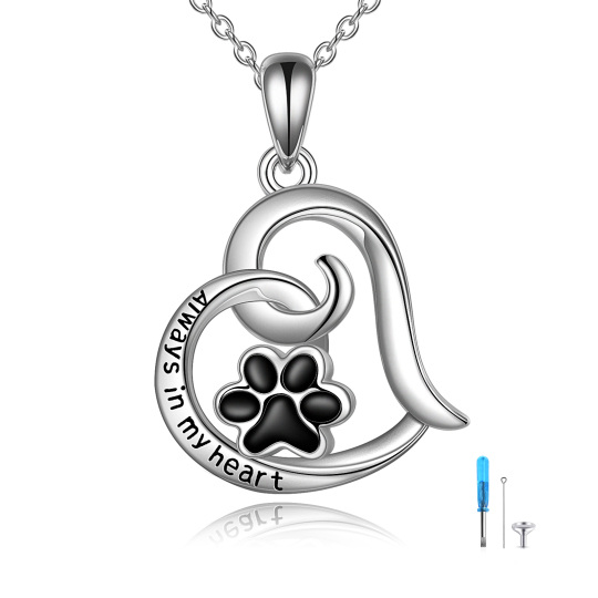 Collana con orme e cuore in argento sterling per ceneri con parola incisa