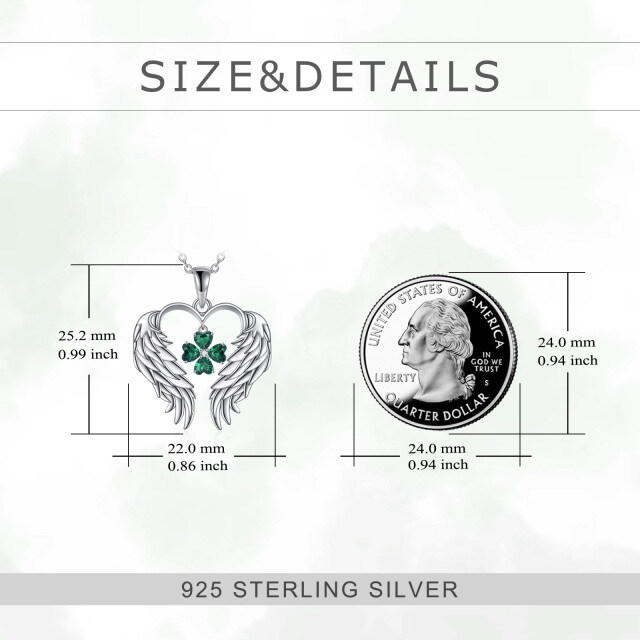 Sterling zilveren zirkonia klavertje vier engel vleugel hanger ketting-5