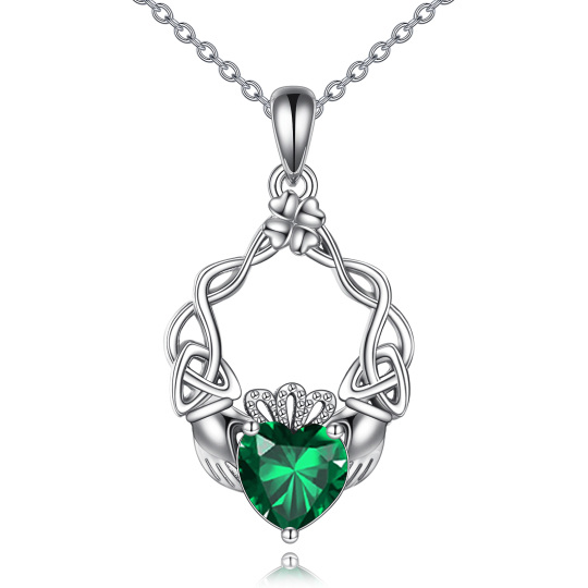 Sterling Silver Heart Cubic Zirconia Four Leaf Clover & Celtic Knot Claddagh Pendant Necklace For Women Best Friends