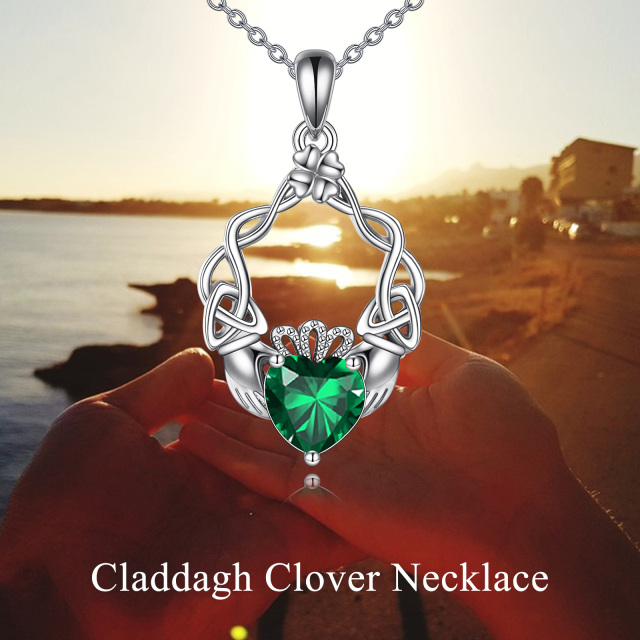 Collana con ciondolo a forma di quadrifoglio, nodo celtico e claddagh in argento sterling-6