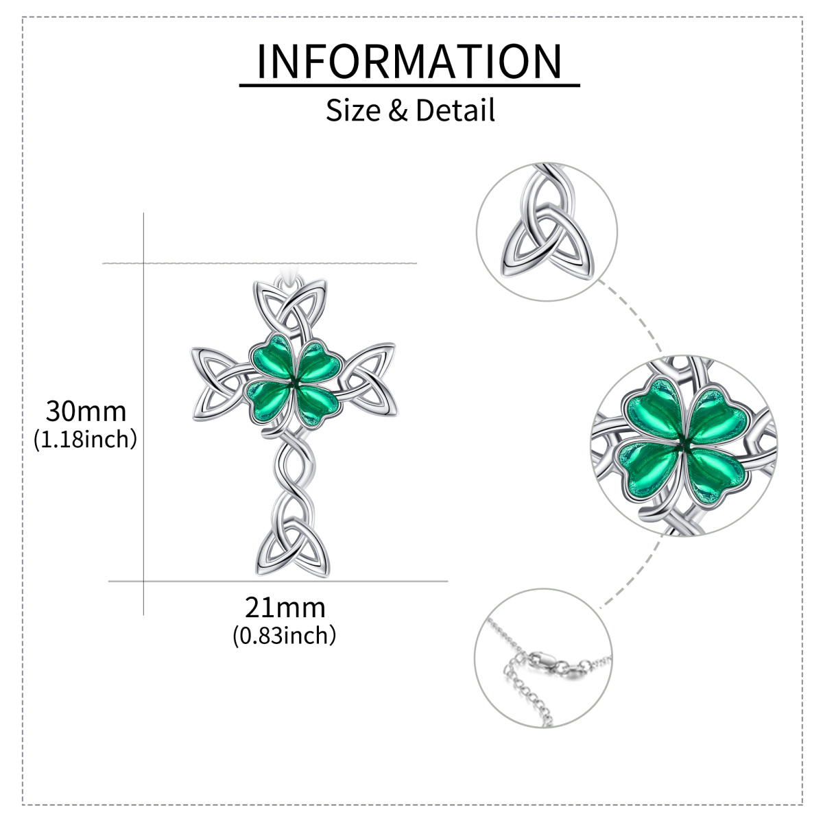 Collar con colgante de cruz de nudo celta y trébol de cuatro hojas en plata de ley-5