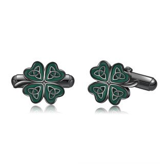 Sterling silver four-leaf Clover & Celtic Knot Cuff-link-34