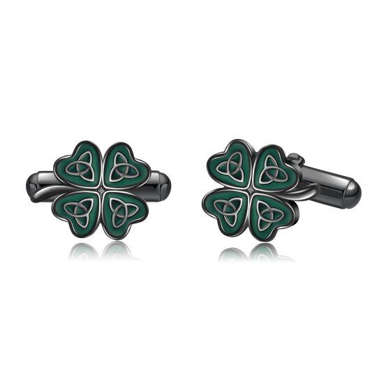 Sterling silver four-leaf Clover & Celtic Knot Cuff-link