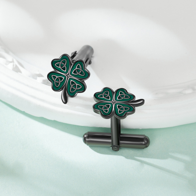 Sterling silver four-leaf Clover & Celtic Knot Cuff-link-4