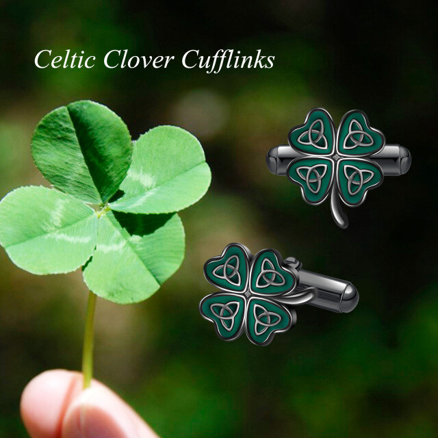 Sterling silver four-leaf Clover & Celtic Knot Cuff-link-5