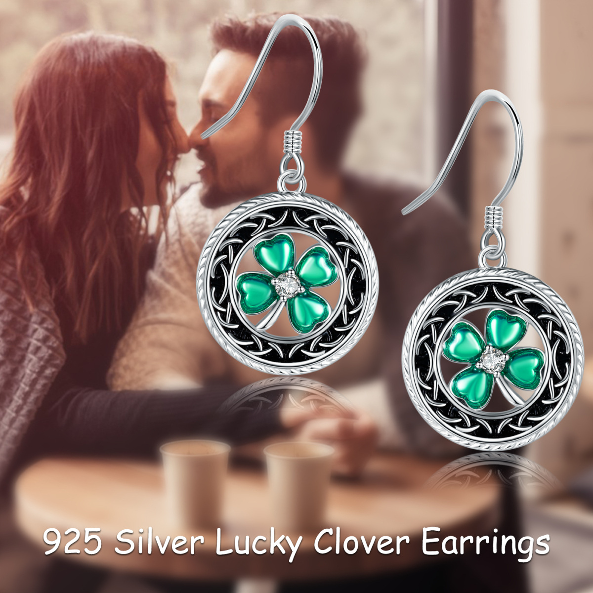 Sterling Silver Cubic Zirconia Four Leaf Clover & Celtic Knot Drop Earrings-6