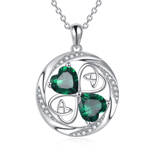 Sterling Silver Cubic Zirconia Four Leaf Clover & Celtic Knot Pendant Necklace