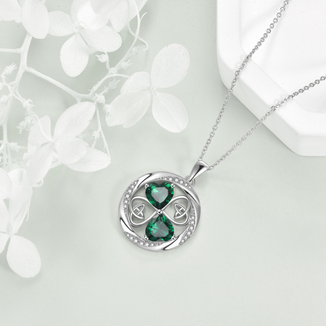 Collana con ciondolo a forma di quadrifoglio e nodo celtico in argento sterling con zircon-3