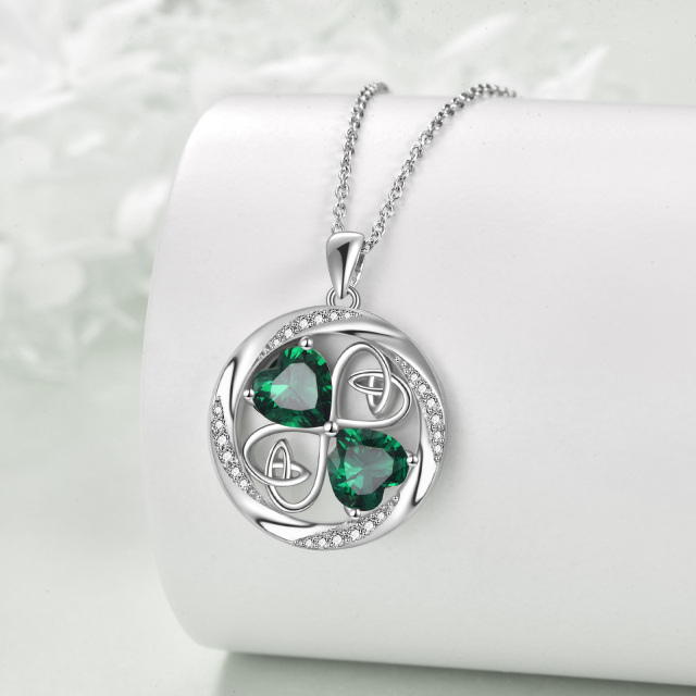 Collana con ciondolo a forma di quadrifoglio e nodo celtico in argento sterling con zircon-4