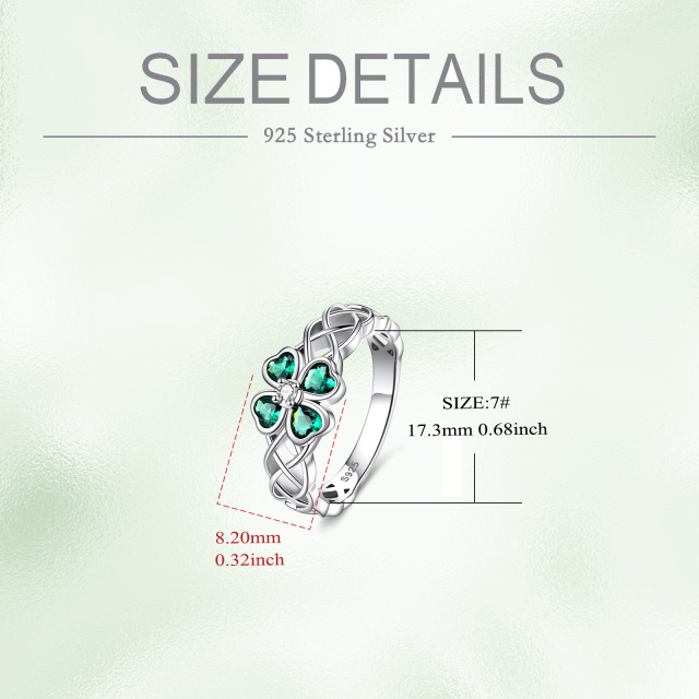 Sterling Silver Cubic Zirconia Four Leaf Clover & Celtic Knot Ring-5