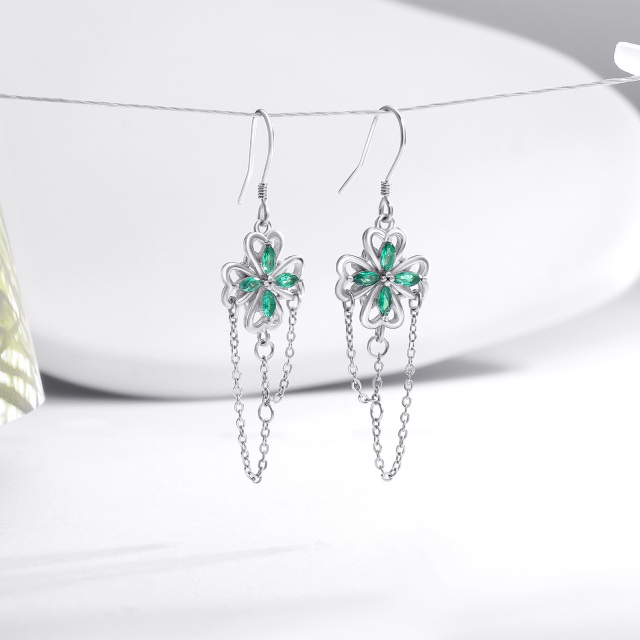 Boucles d'oreilles pendantes en argent sterling avec zircon cubique et trèfle à quatre feu-4