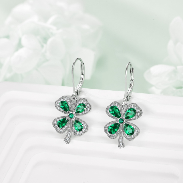 Sterling Silver Cubic Zirconia Four Leaf Clover Drop Earrings-3