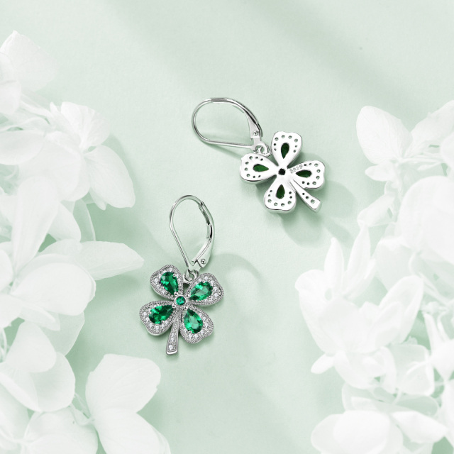 Sterling Silver Cubic Zirconia Four Leaf Clover Drop Earrings-4