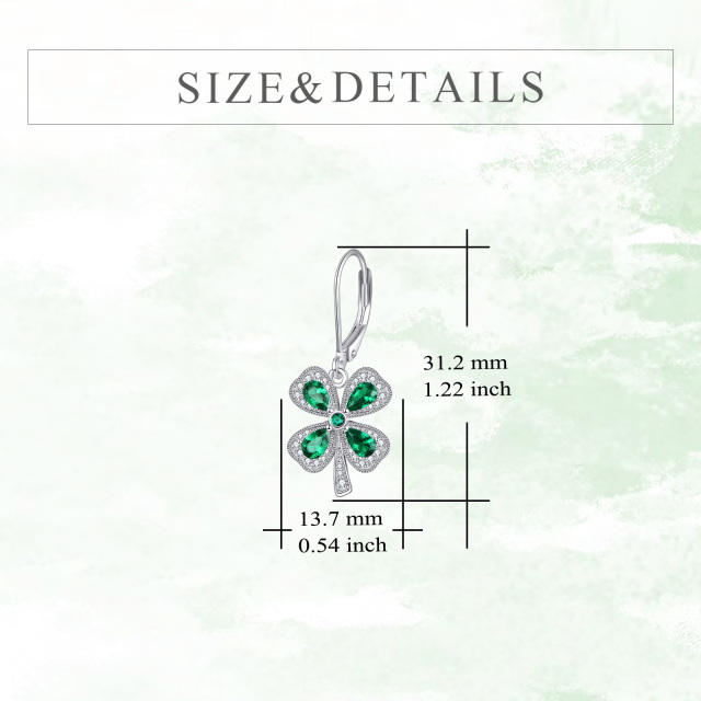 Sterling Silver Cubic Zirconia Four Leaf Clover Drop Earrings-6