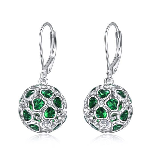 Sterling Silver Cubic Zirconia Four Leaf Clover Drop Earrings