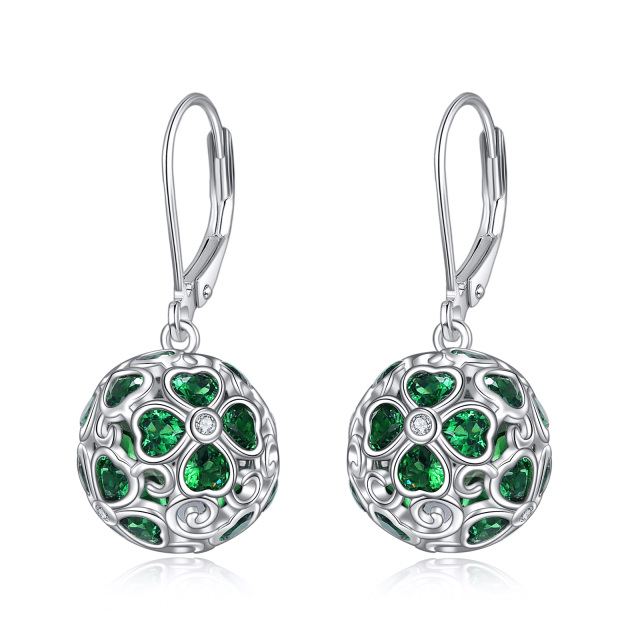 Boucles d'oreilles pendantes en argent sterling avec zircon cubique et trèfle à quatre feu-1