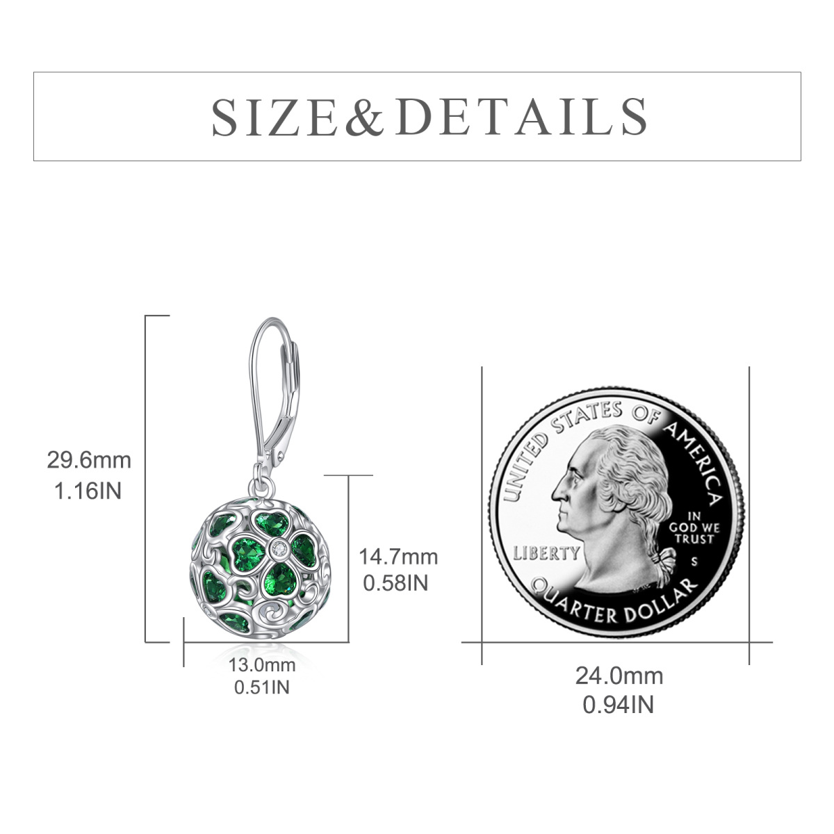 Orecchini pendenti con quadrifoglio in argento sterling e zirconia cubica-4