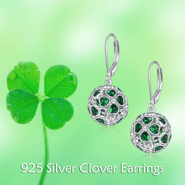 Sterling Silver Cubic Zirconia Four Leaf Clover Drop Earrings-5