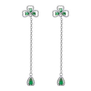 Sterling Silver Cubic Zirconia Four Leaf Clover & Heart Drop Earrings-3