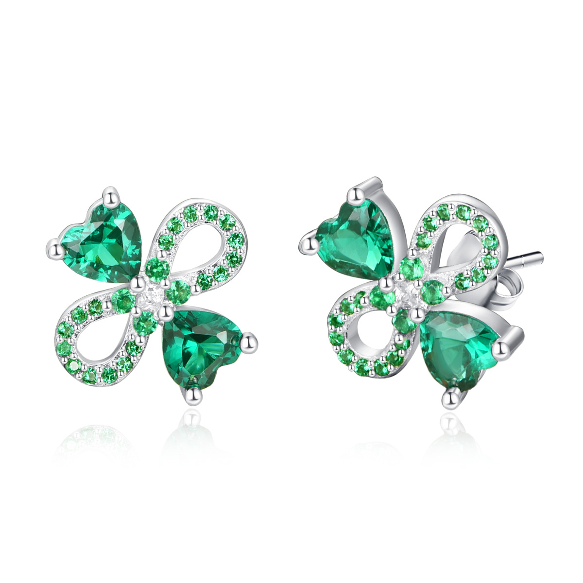 Sterling Silver Cubic Zirconia Four Leaf Clover & Heart & Infinity Symbol Stud Earrings-1