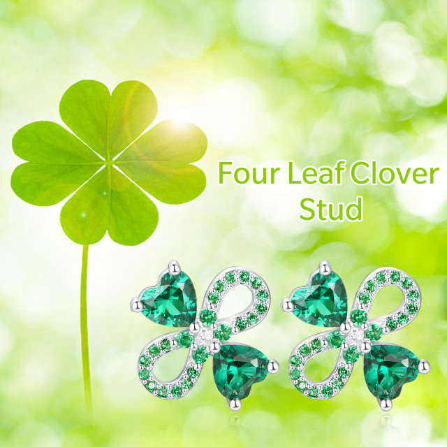 Sterling Silver Cubic Zirconia Four Leaf Clover & Heart & Infinity Symbol Stud Earrings-5