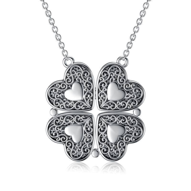 Collier en argent sterling avec pendentif trèfle à quatre feuilles et cœur-1