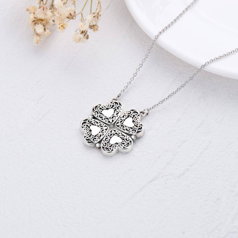 Sterling Silver Four Leaf Clover & Heart Pendant Necklace-4