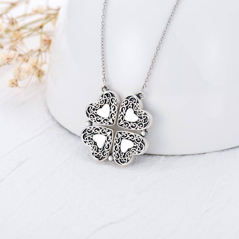 Sterling Silver Four Leaf Clover & Heart Pendant Necklace-6