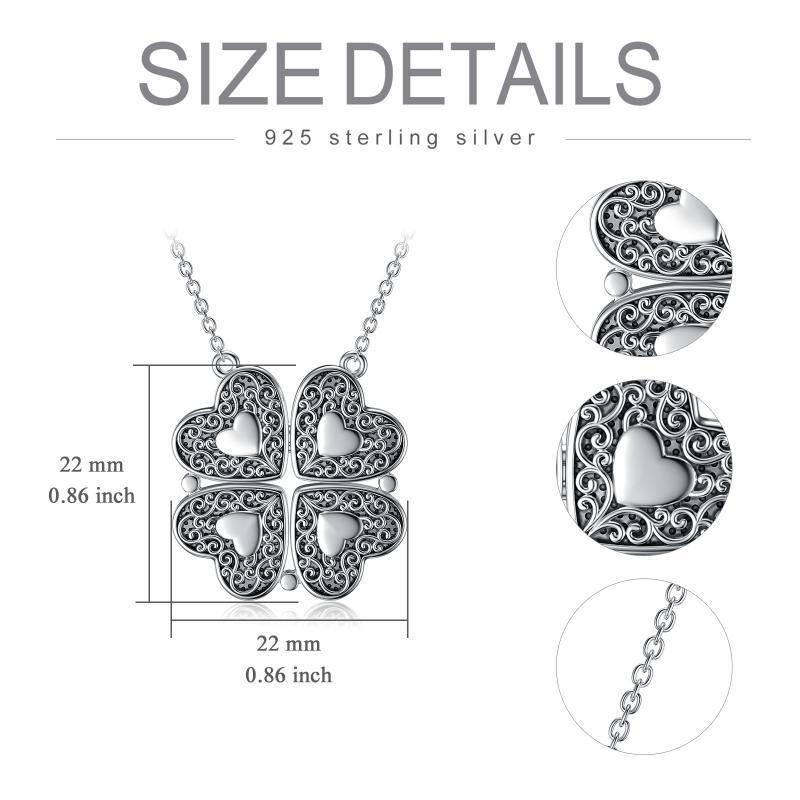 Sterling zilveren vierbladige klaver & hart hanger ketting-7