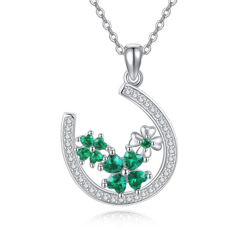 Sterling Zilveren Cubic Zirconia Vierblad Klaver Hoefijzer Hanger Ketting-18