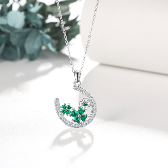 Collana con ciondolo a ferro di cavallo e quadrifoglio in argento sterling con zirconia cu-4