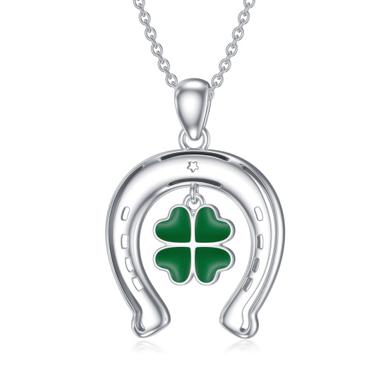 Sterling Silver Four Leaf Clover & Horseshoe Pendant Necklace