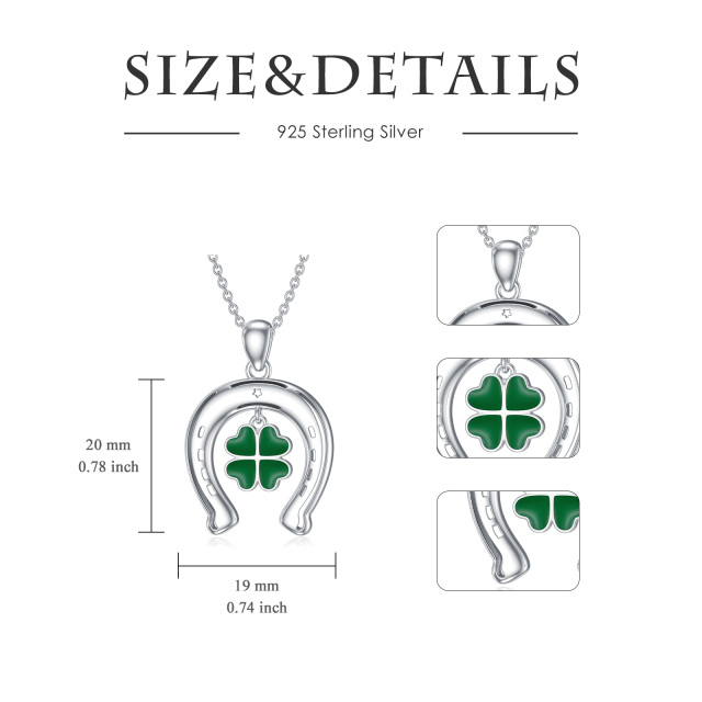 Sterling Silver Four Leaf Clover & Horseshoe Pendant Necklace-5