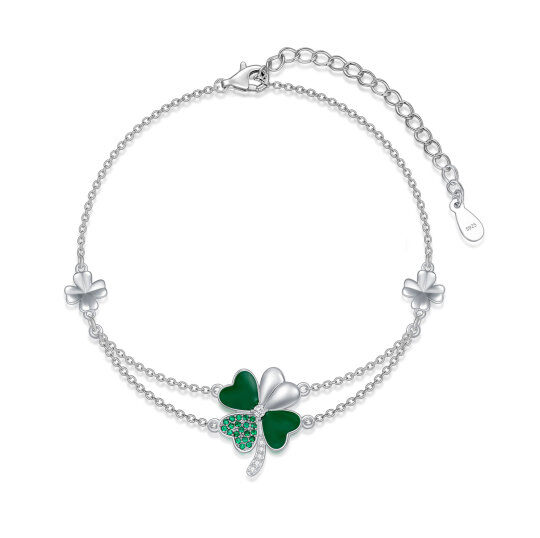 Sterling Silver Cubic Zirconia Four Leaf Clover Layerered Bracelet-1