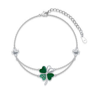 Sterling Silver Cubic Zirconia Four Leaf Clover Layerered Bracelet-20