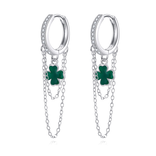 Sterling Silver Cubic Zirconia Four Leaf Clover Lever-back Earrings