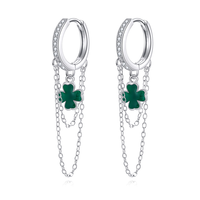 Boucles d'oreilles en argent sterling avec trèfle à quatre feuilles et zircon cubique-1