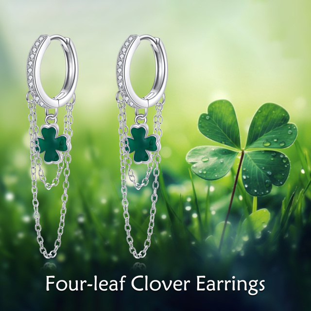 Sterling Silver Cubic Zirconia Four Leaf Clover Lever-back Earrings-6