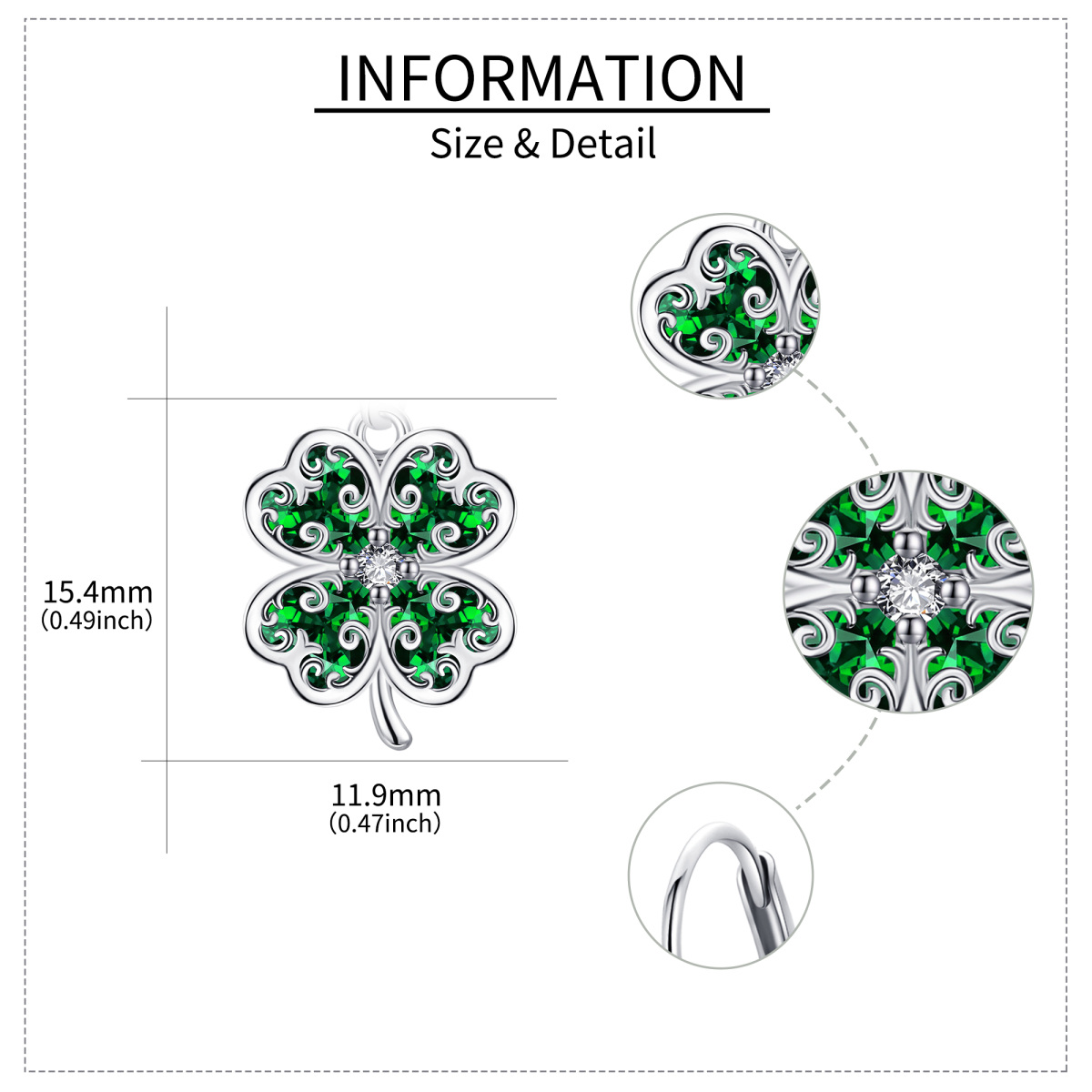 Sterling Silver Cubic Zirconia Four Leaf Clover Lever-back Earrings-6