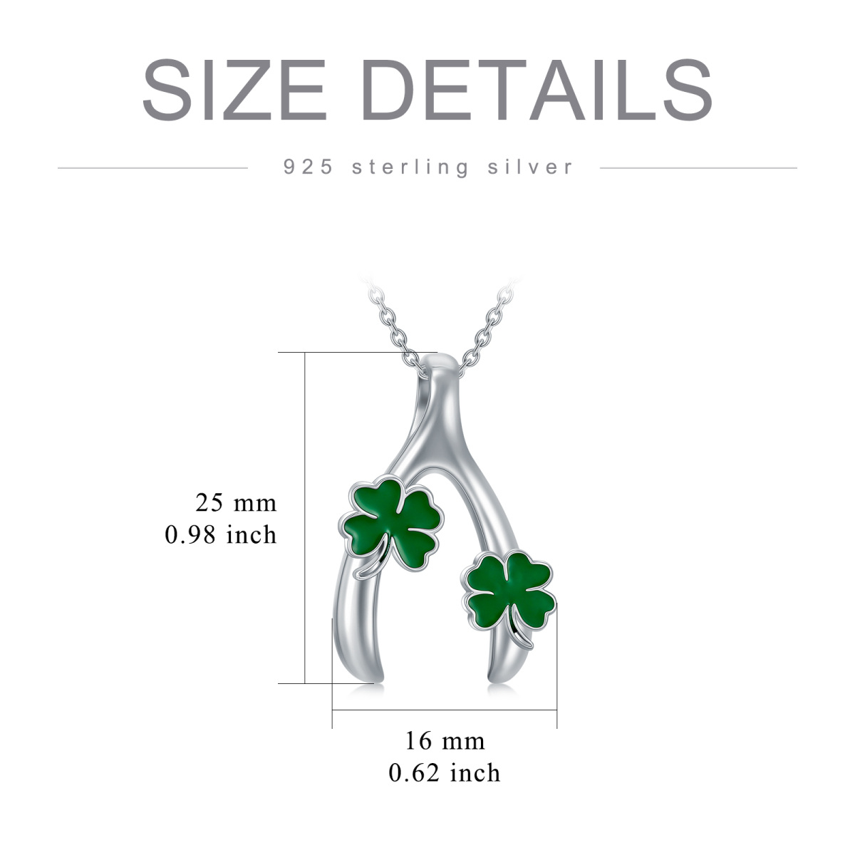 Sterling Silver Four Leaf Clover & Lucky Bone Pendant Necklace-5