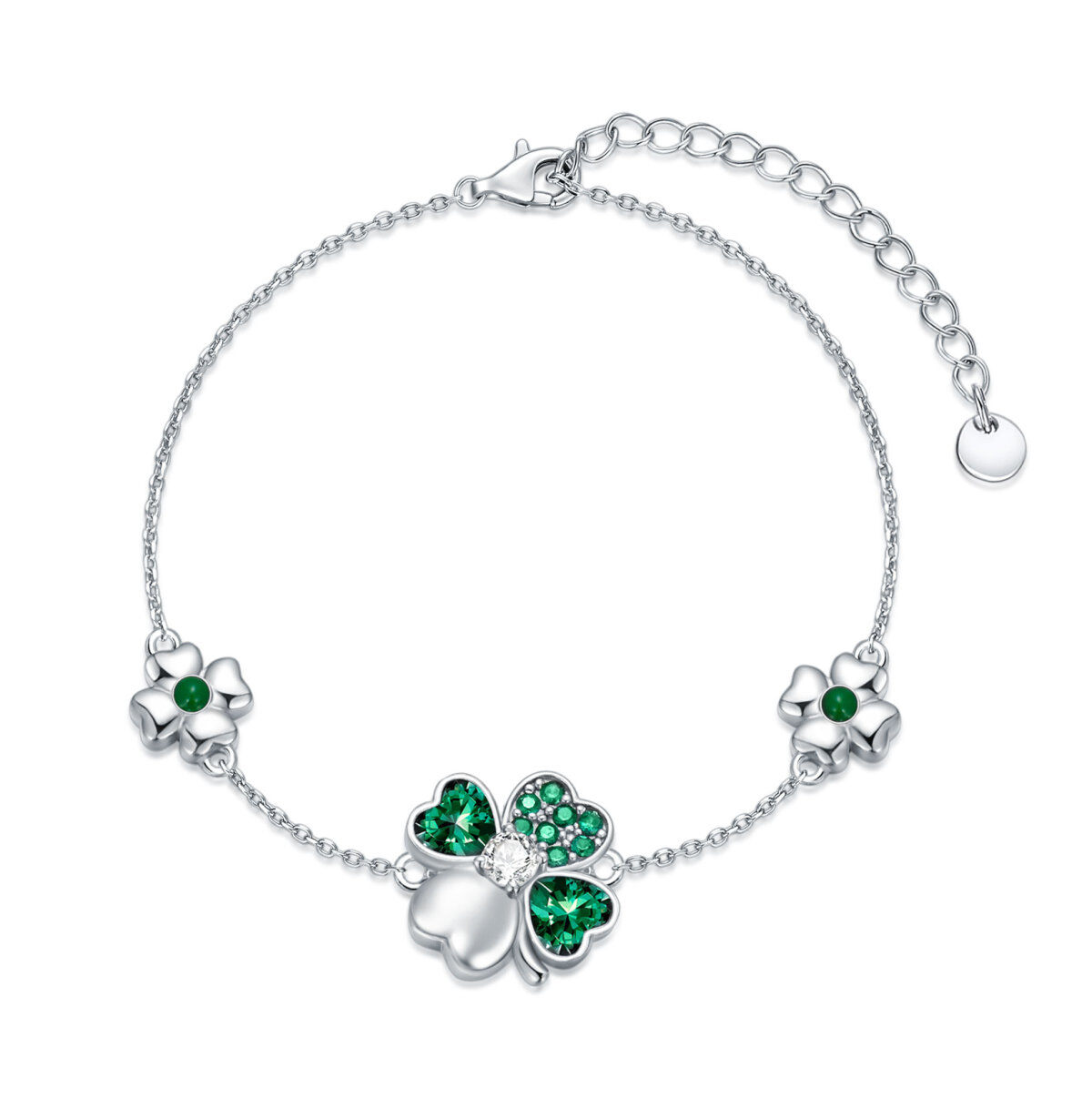 Sterling Silver Cubic Zirconia Four-leaf Clover Multi-layered Anklet-1