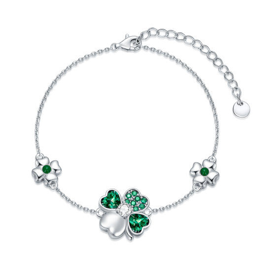 Sterling Silver Cubic Zirconia Four-leaf Clover Multi-layered Anklet