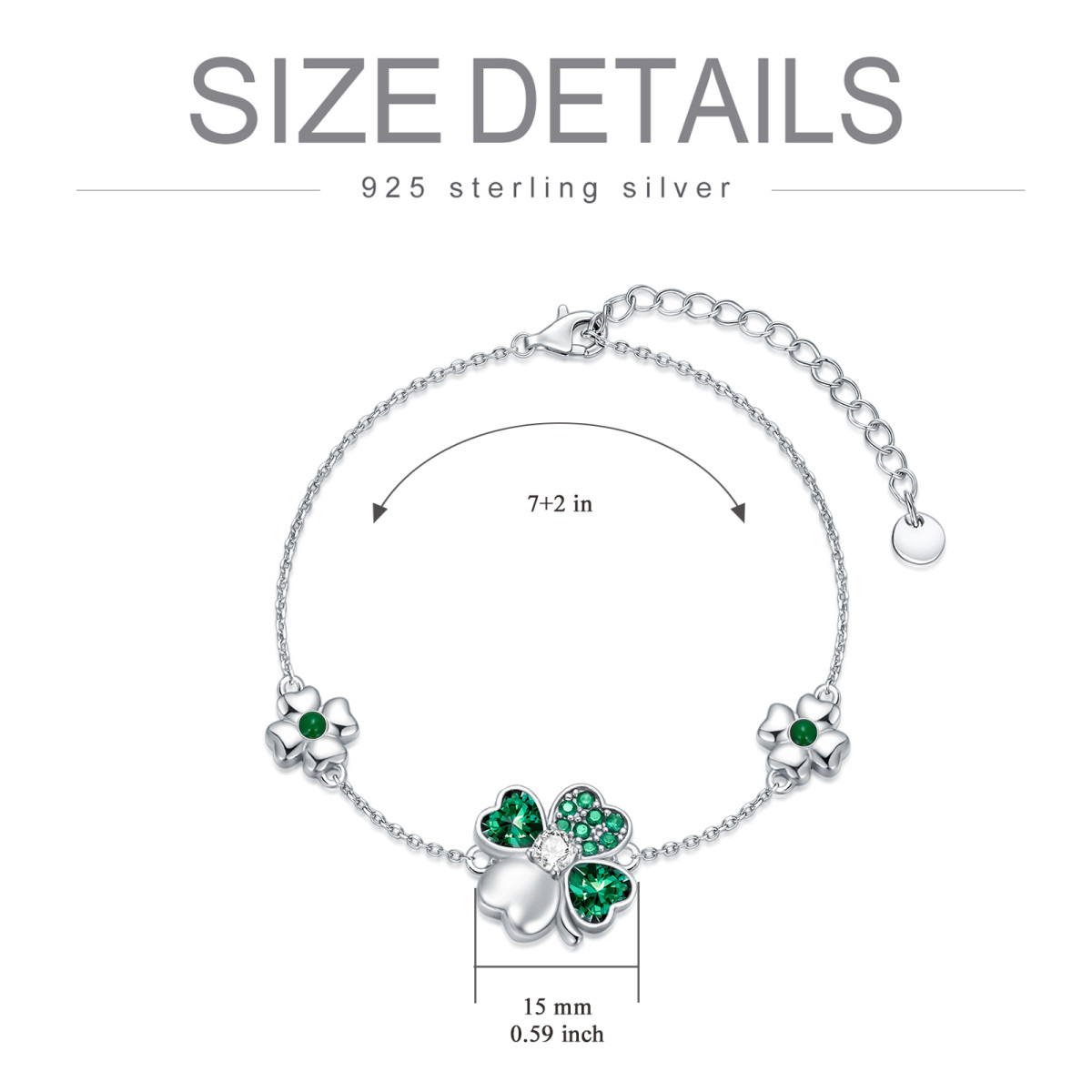 Sterling Silver Cubic Zirconia Four-leaf Clover Multi-layered Anklet-5