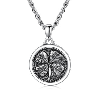 Sterling Silver Four Leaf Clover Pendant Necklace for Men-8