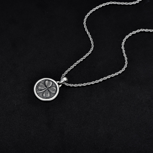 Collana da uomo con ciondolo a forma di quadrifoglio in argento sterling-5