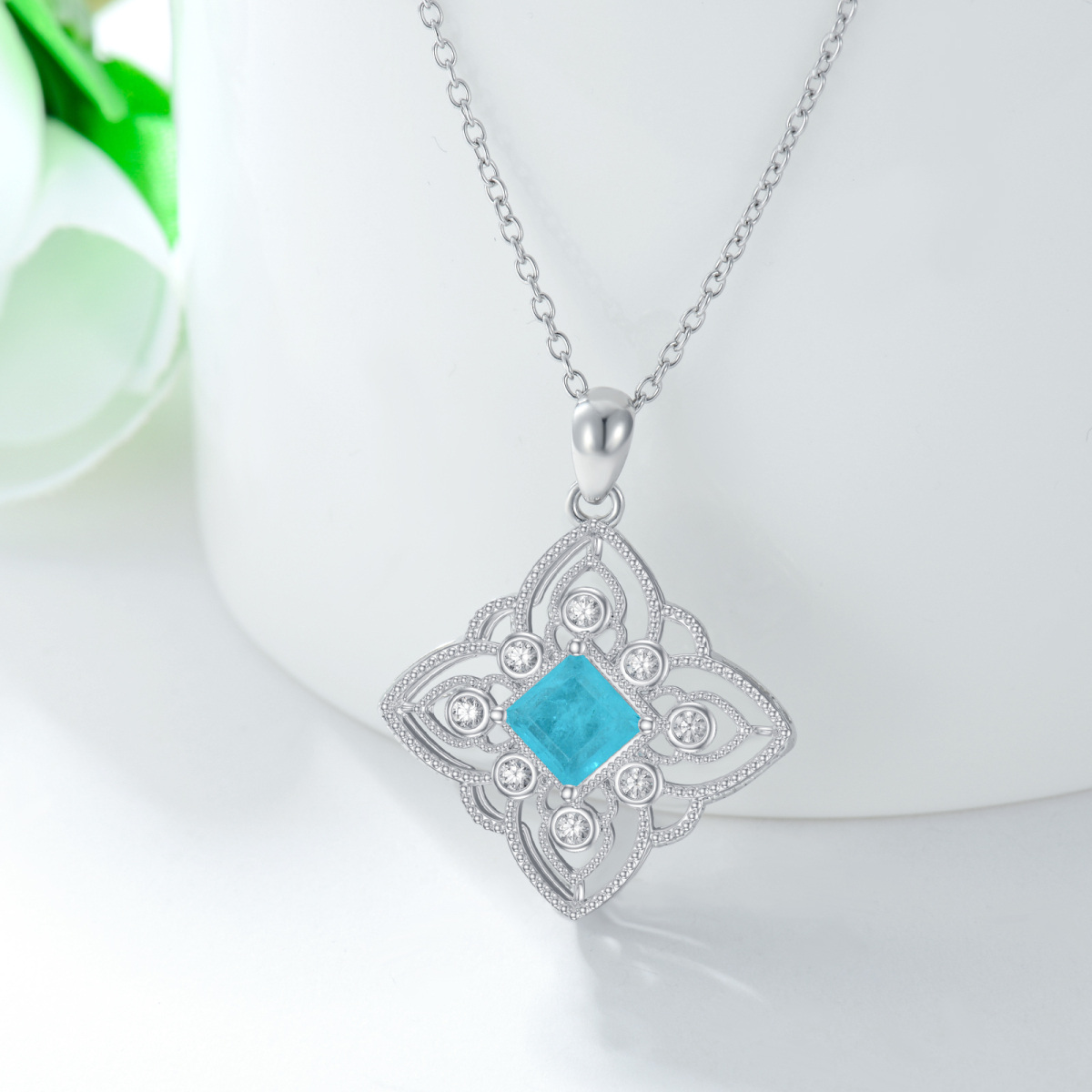 Collier en argent sterling avec pendentif trèfle à quatre feuilles en zircon cubique-3