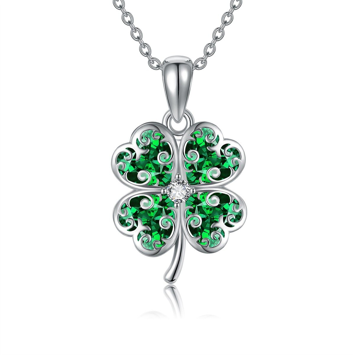 Collier en argent sterling avec pendentif trèfle à quatre feuilles en zircon cubique-1